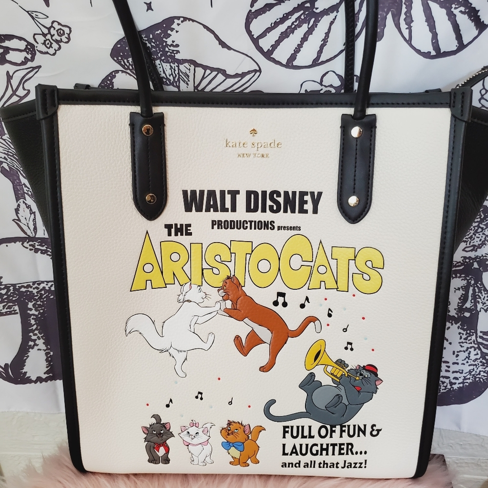 NWT KATE SPADE ELLA DISNEY TOTE ARISTOCRAT CAT BEIGE BLACK NS NORTH SOUTH